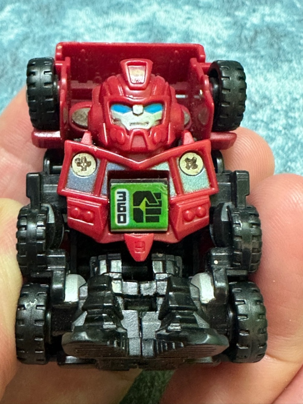 Hasbro Red and White Transformer Robot with Blue-Striped Race Car - Picture 6 of 6